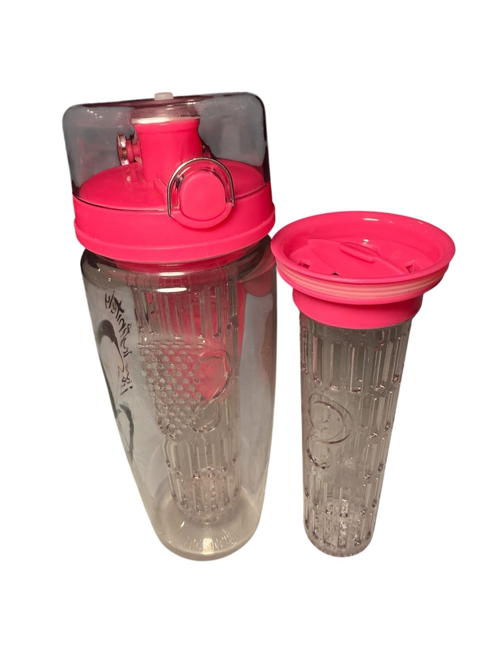 Live Infinitely Pink and Clear 32oz Fruit Infuser Water Bottle Set NWOT